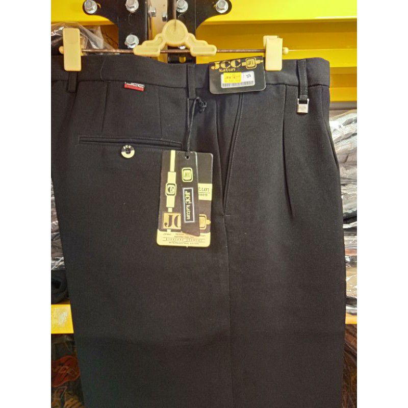 Celana Dasar Standar Reguler Merk JCC Original Bahan Katun Tebal Hitam Pekat Ukuran Standar dan Jumbo Celana Kantor Kantoran Kerja Formal Ukuran Standar Jumbo Super Jumbo  27 38 39 40 41 42 43 44