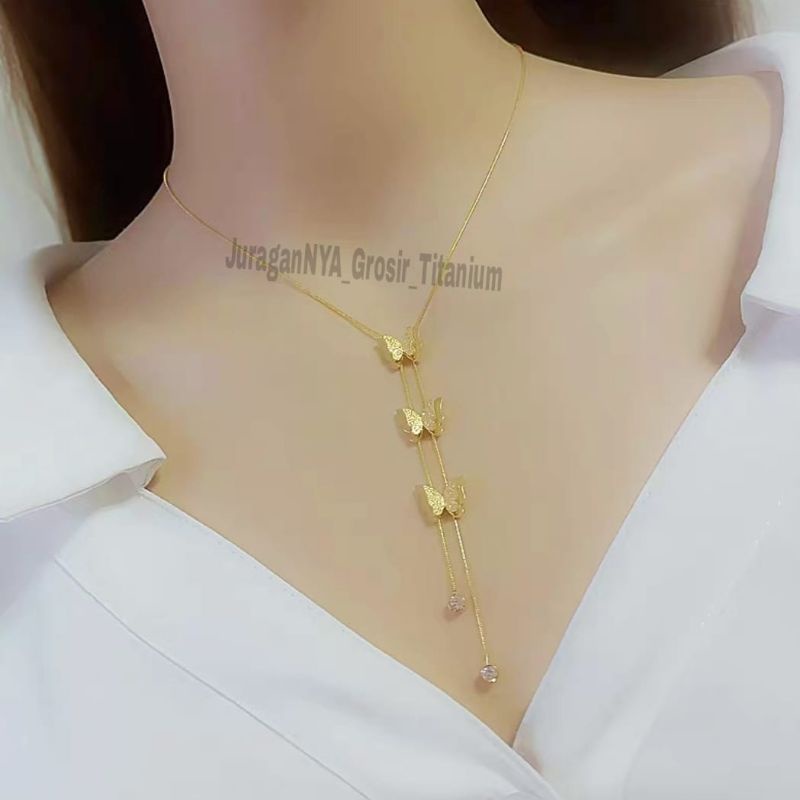 Kalung Kupu kupu Tiga Juray Super Cantik Elegan Anti Karat