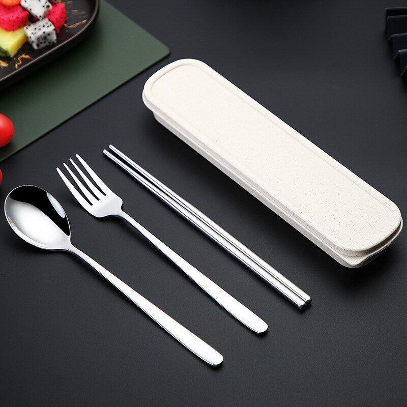 Sendok Makan Set 3pcs Sendok Makan Dengan Tempat Berbahan Stainless Steel Sumpit Sendok Grapu Set