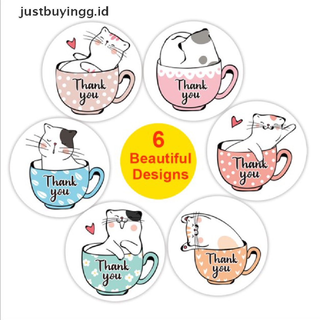 500 Pcs Stiker Label Segel Bentuk Bulat Motif Kucing Thank You Untuk Dekorasi Hadiah