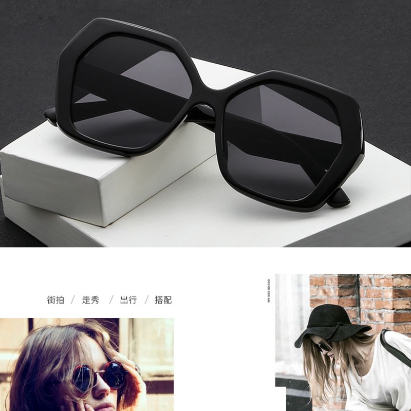 Kacamata Hitam Poligonal Retro Frame Tebal Besar Untuk Wanita