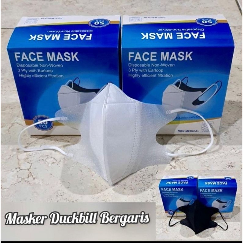 Masker Duckbill Dewasa Garis Face Mask isi 50pcs/premium tebal tali pipi tali bulat mw