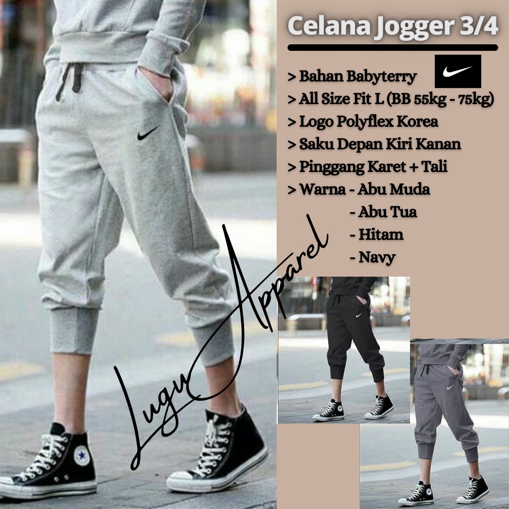 Celana Joger Olahraga 3/4 Training Sport Joging Lari Running Sepeda Pria Wanita