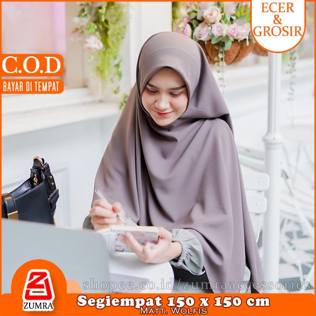 PROMO!!! Jilbab Syari Jumbo Segiempat Woolpeach Square Wolfis 150 x 150 cm by zumra