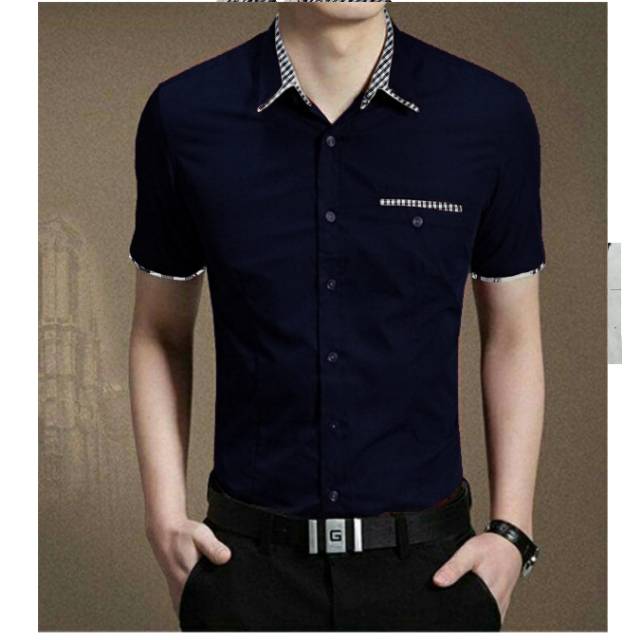 Baju kemeja pria cowok casual formal polos slimfit lengan pendek kemeja kerja premium slim fit to xl