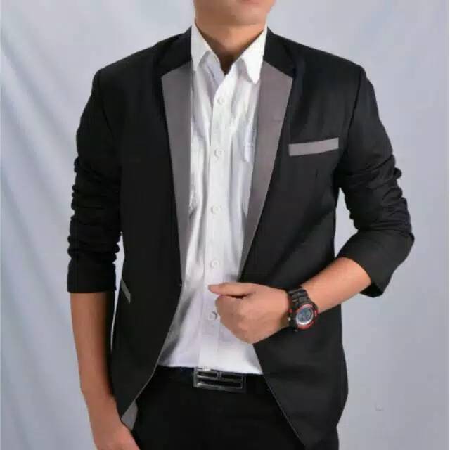 Blazer Pria Matrix Style Black Grey - Jas Cowok Hitam Abu