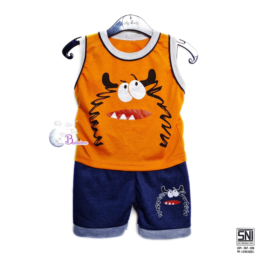 BOBOBAM BAJU BAYI LAKI LAKI  SETELAN SINGLET COWO LUCU STELAN ANAK COWOK  6 12 BULAN  KEREN TRENDY KEKINIAN MONSTER