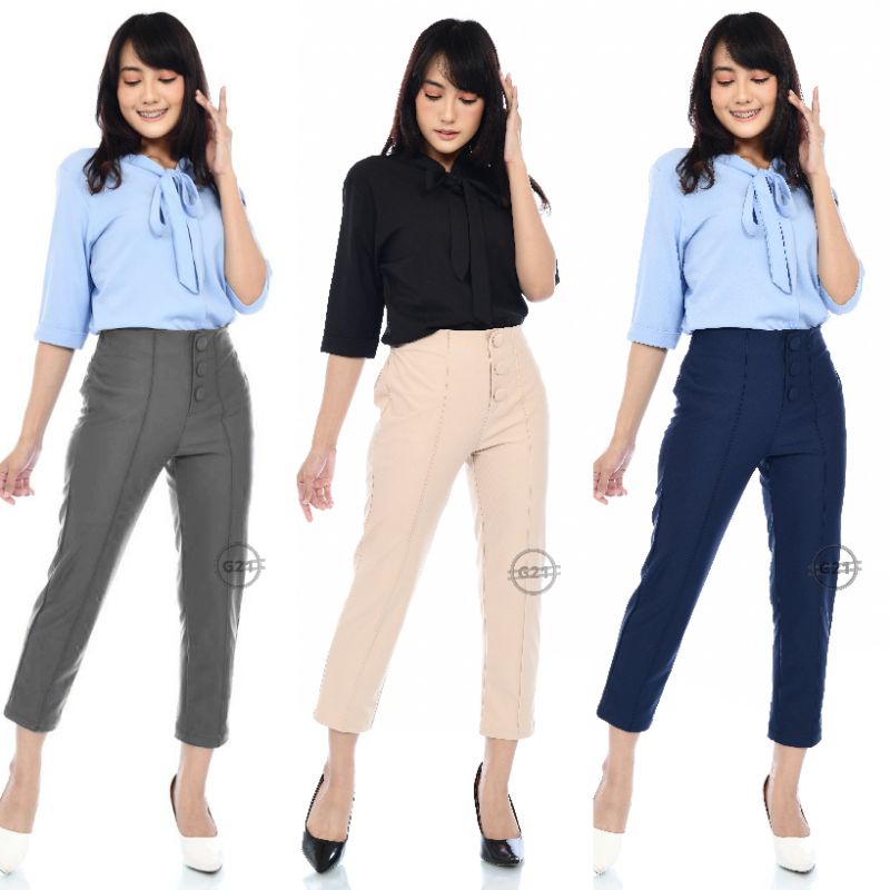 Celana Panjang Wanita Kekinian Pinggang Karet Stretch Model Ankle Premium Quality Hitam Bahan Street Kasual Dan Kerja Kantor