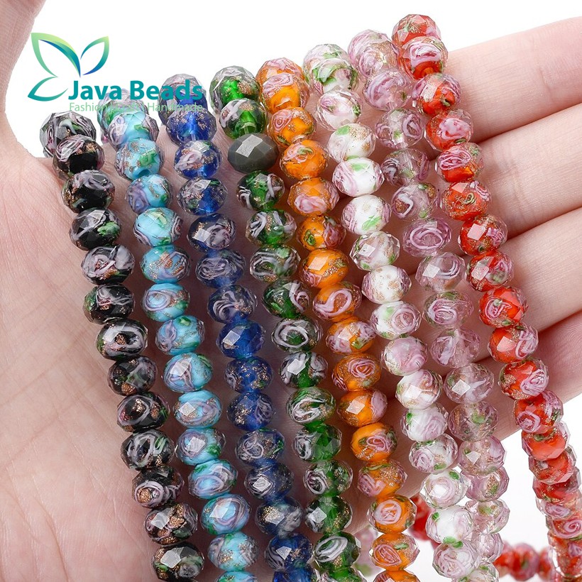 Bahan Gelang Batu Crystal Bunga Lampwork Murano