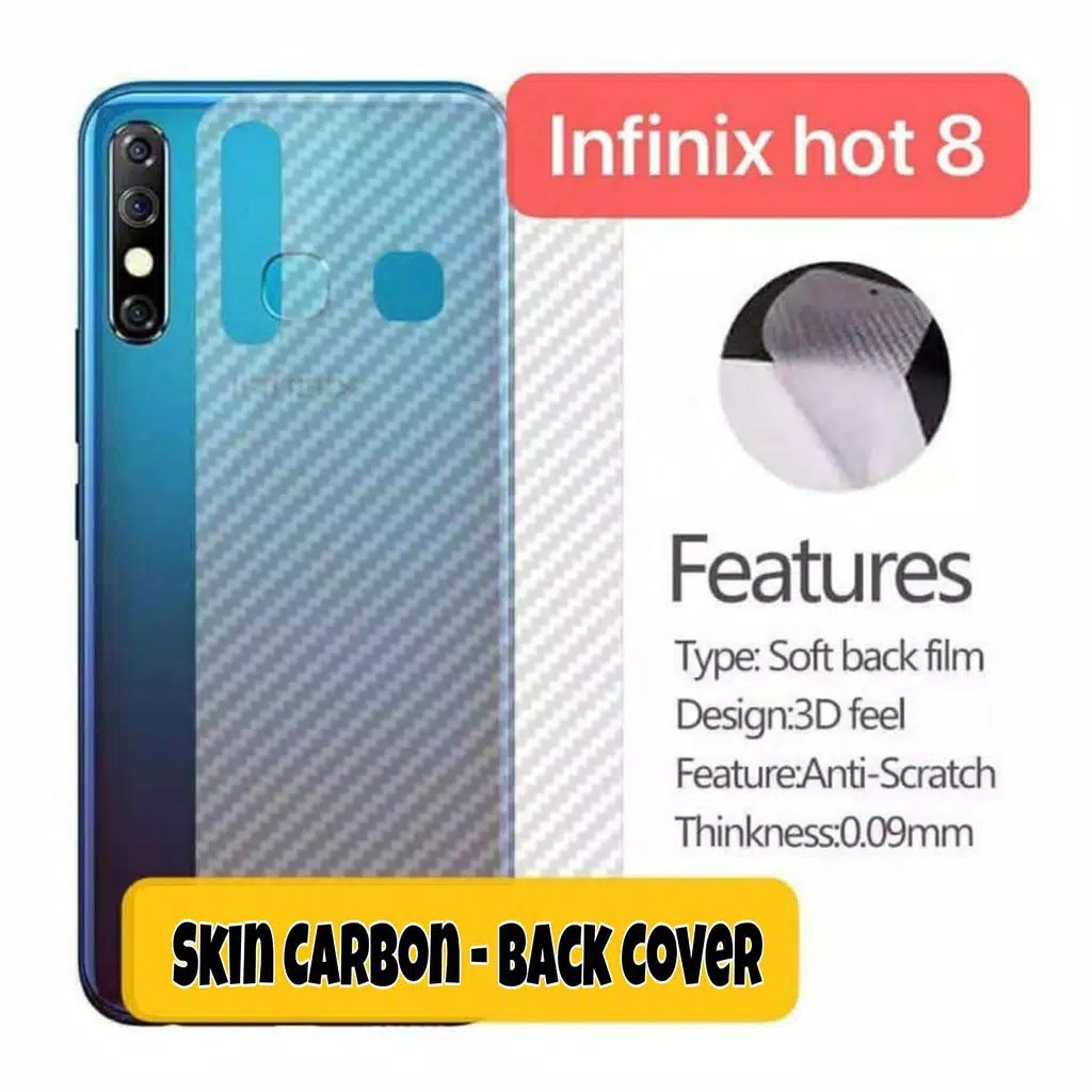 GARSKIN INFINIX HOT 8/9/NOTE 7/NOTE 7 LITE/ZERO 8 BACK SKIN CARBON ANTI GORES