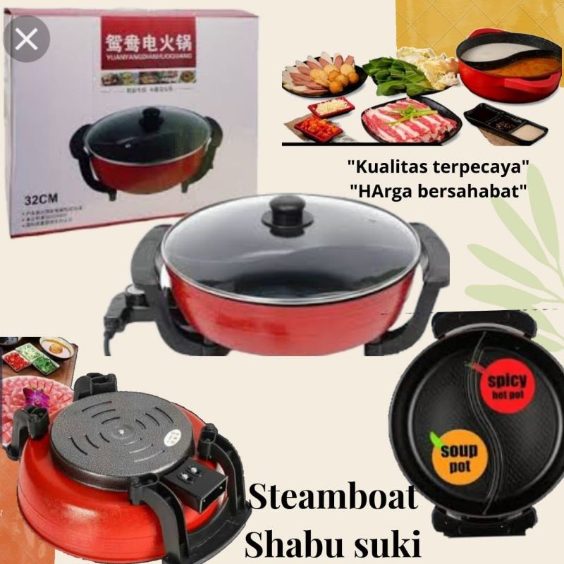 Panci Steamboat Panci Shabu + Sukiyaki Listrik 32 CM