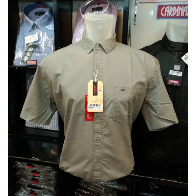 Kemeja Polos Lengan Pendek Katun Cardinal Casual Garansi Original Khaki Eakar887 Shopee Indonesia