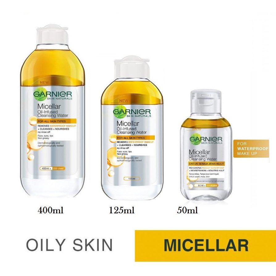 Garnier Micellar Water Oil Infused (Biphase) Kuning 400ml 125ml 50ml / 400 ml 50 ml 125 ml