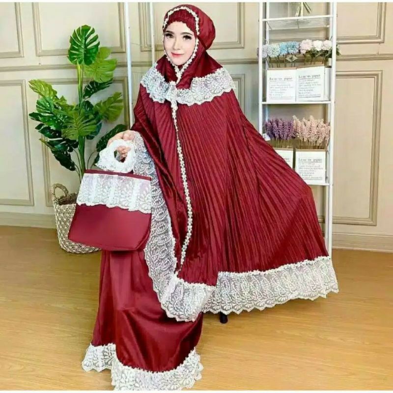 Mukena Plisket mewah /Mukena Plisket Murah/Mukena Plisket Tas Cantik