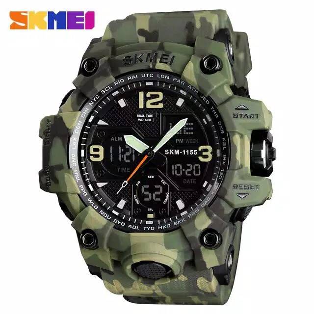 Jam SKMEI 1155b denim army series bergaransi free carton box SKMEI