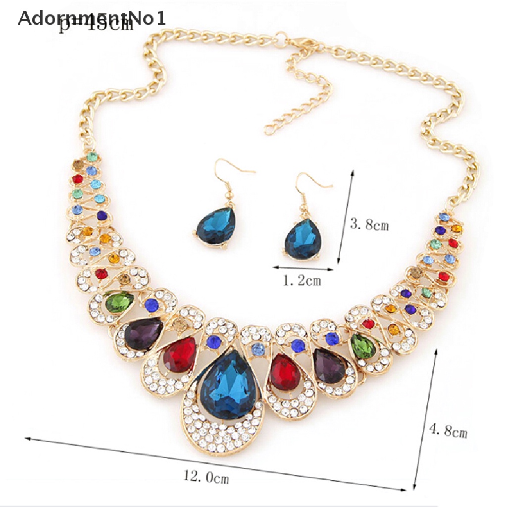 (AdornmentNo1) Set Kalung Rantai + Anting Tusuk Lapis Emas Hias Kristal Berlian Imitasi Untuk Wanita