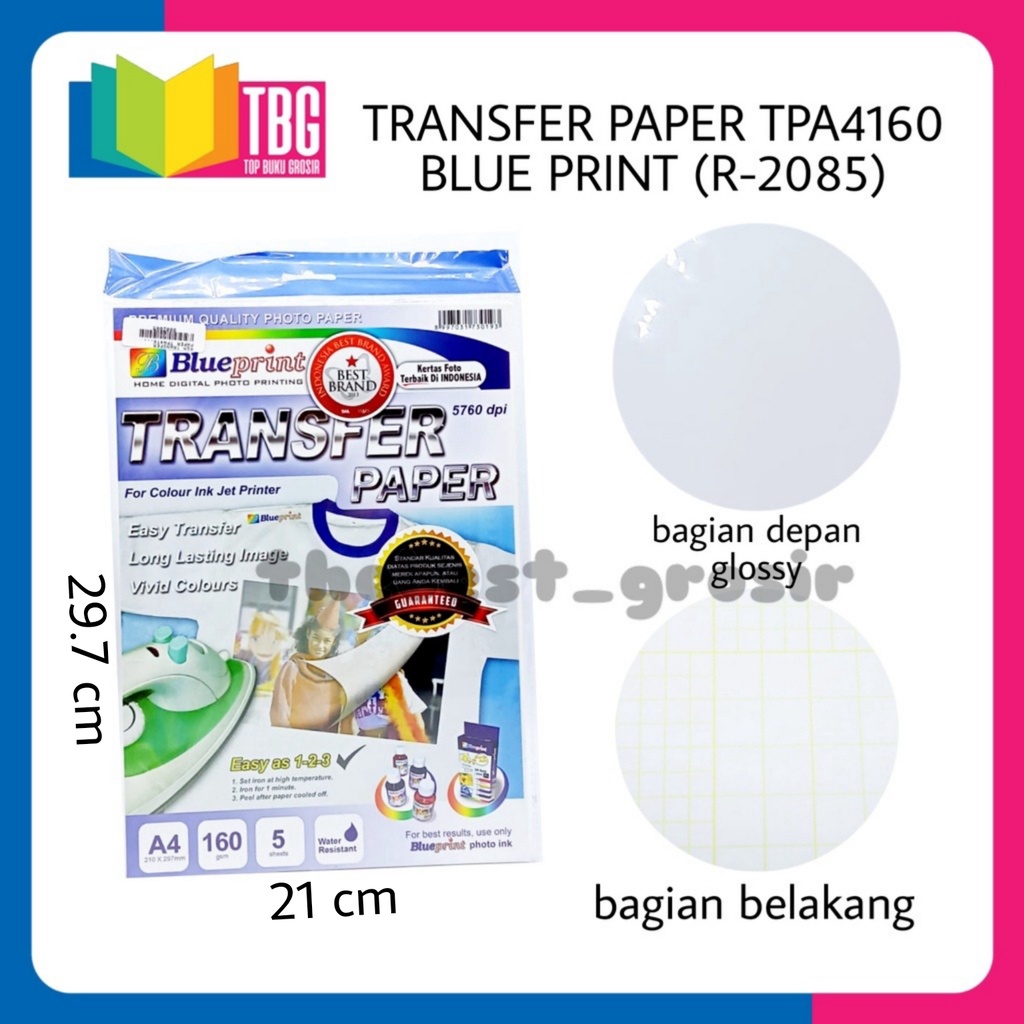 

1 PAK (5 LEMBAR) TRANSFER PAPER TPA4160 BLUE PRINT / KERTAS FOTO TRANSFER (R-2085)