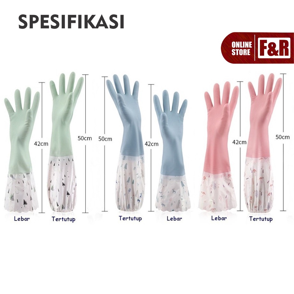 Sarung Tangan Karet Cuci Piring Baju Panjang Lateks Anti Air Tebal Rubber Gloves Latex Waterproof