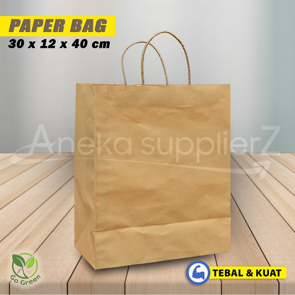 

Paper Bag Polos - Paper Bag Tali Kertas | 30x12x40 cm - COKLAT (20 pcs)