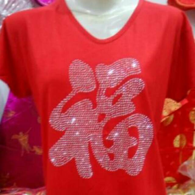 Blouse Kaos Spandek Merah Imlek Sincia