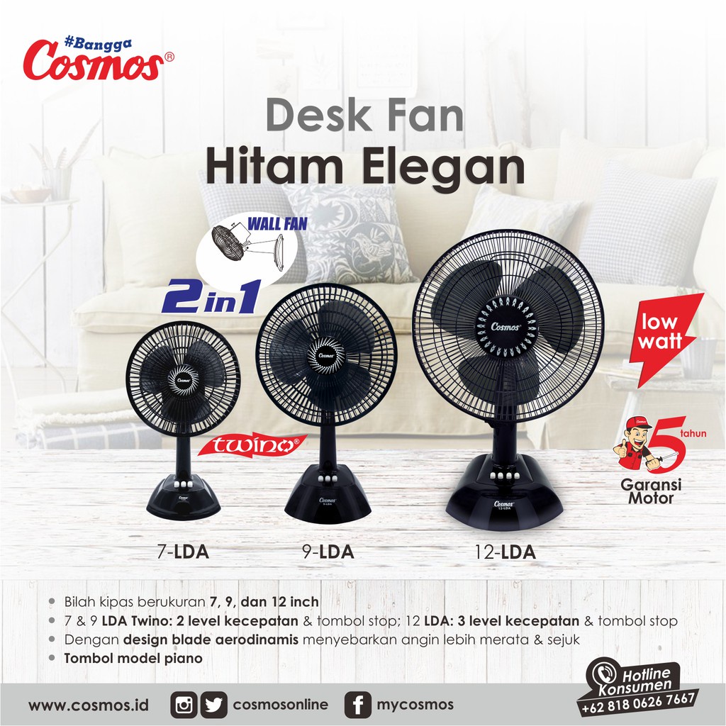 Kipas Angin Meja Cosmos 12 LDA Black Edition Desk Fan Angin kencang