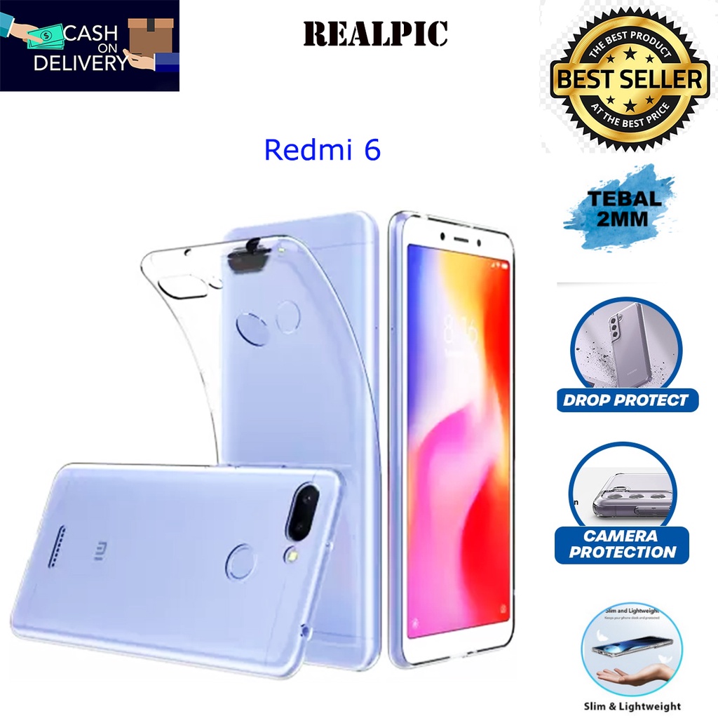 Case Xiaomi Redmi 6 Casing Clear HD KETEBALAN 2MM BENING TRANSPARAN TPU Premium Softcase