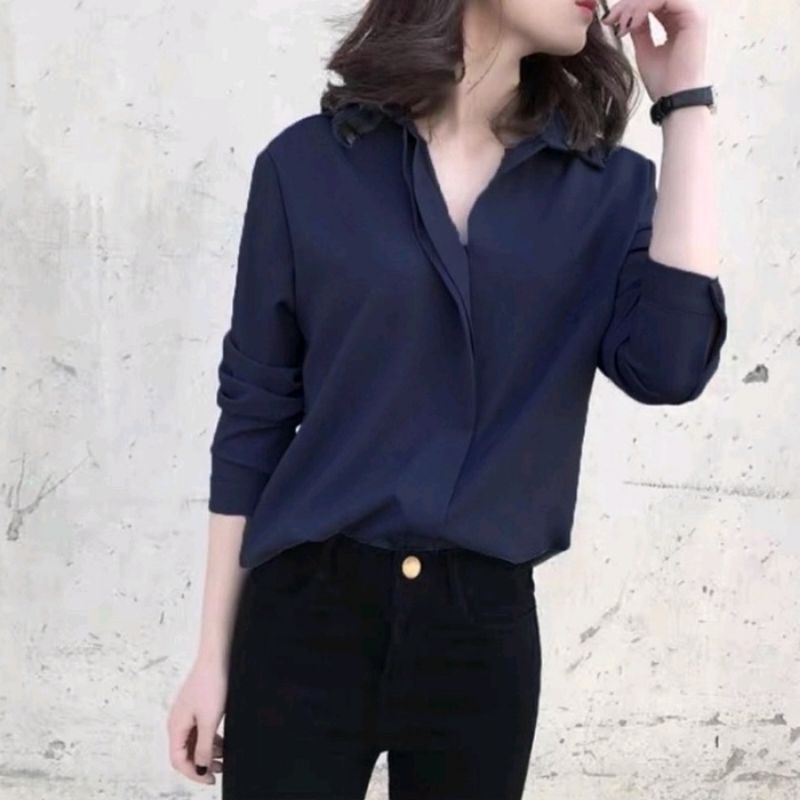 Special Murah NEVITA Blouse Wanita Lengan Panjang - Baju Atasan Basic Bahan Silk Satin Import Polos 