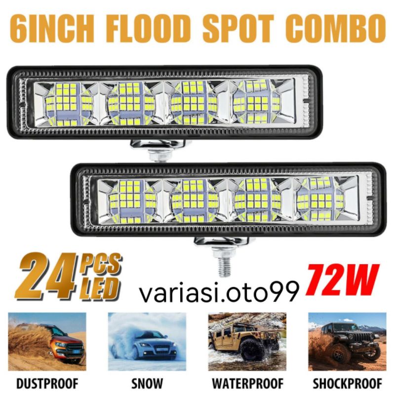 Lampu Tembak Sorot LED 24 Titik Mata CWL 72 Watt  Cree 72W Motor Mobil Bahan Aluminum 12V &amp;24V Work light Bar