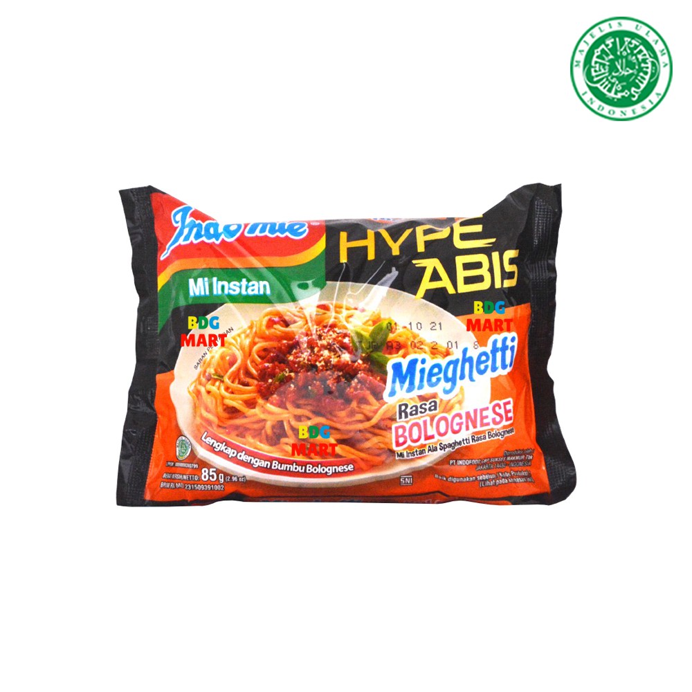 

Indomie Hype Abis Mie Spaghetti Bolognese Mi Instan Goreng Halal MUI - 85gr