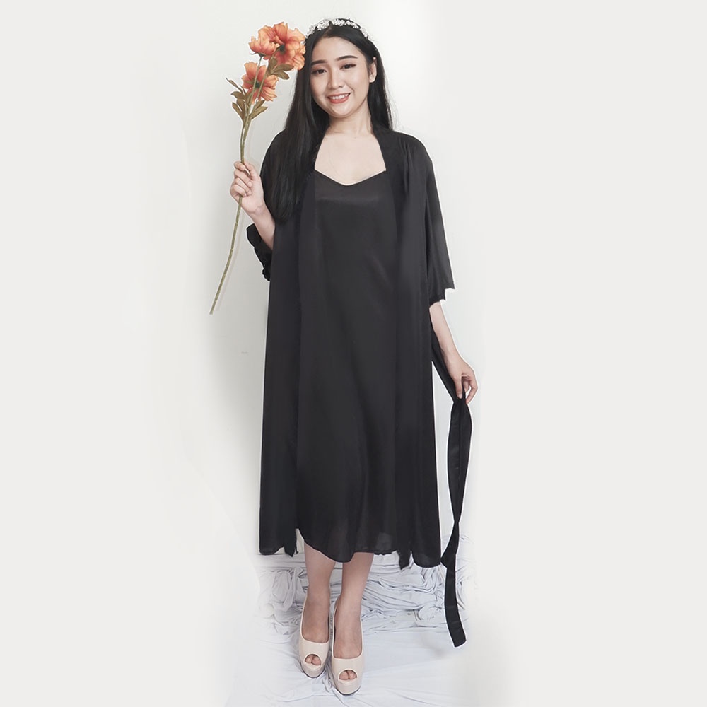 FOLVA kimono wedding set inner tanktop dress satin 1515BSET hitam