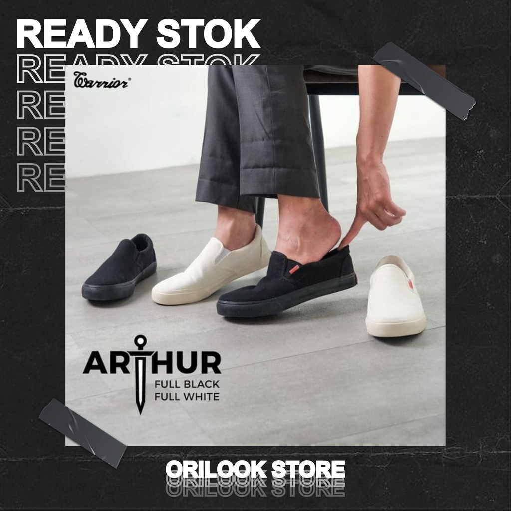 WARRIOR SLIP ON ARTHUR FULL BLACK - Sepatu Sneakers Canvas Pria/Wanita Warrior Original