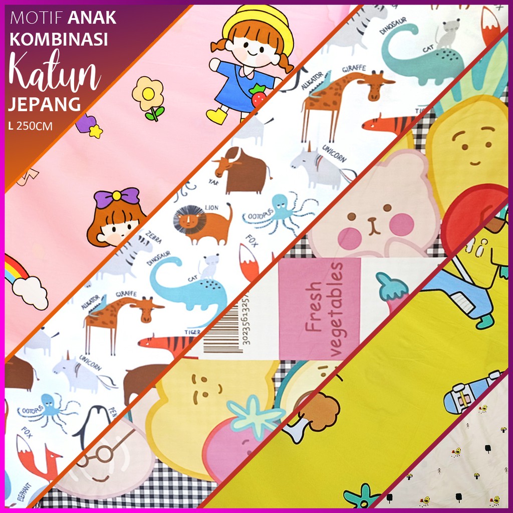 KAIN SPREI KATUN JEPANG KARAKTER ANAK KOMBINASI A DAN B LEBAR 250 METERAN