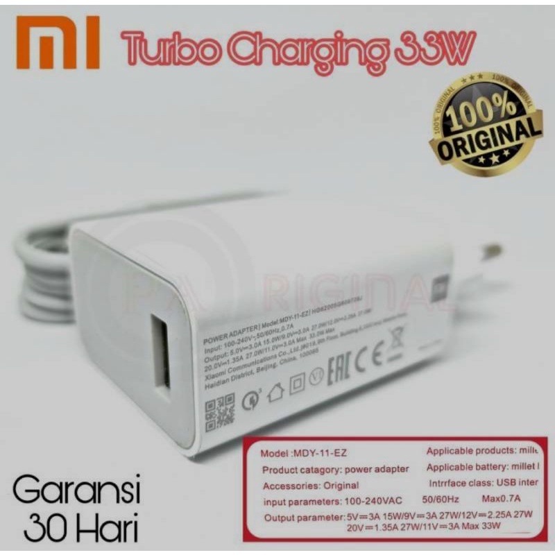 CHARGER ORIGINAL XIAOMI REDMI POCO 33 watt SUPPORT UNTUK REDMI NOTE 9 PRO REDMI NOTE 10 PRO POCO M3 