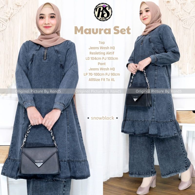 NEW Setelan tunik jeans Maura set jeans ||Chiyoda set setelan tunik jeans
