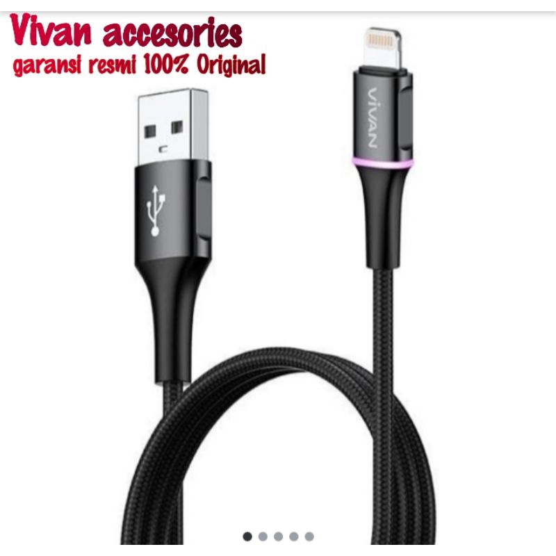 Vivan VDL100 / VDL200 Kabel Data Lightning 2.4A 1M / 2M LED Light  Quick for iPhone iPad Charge