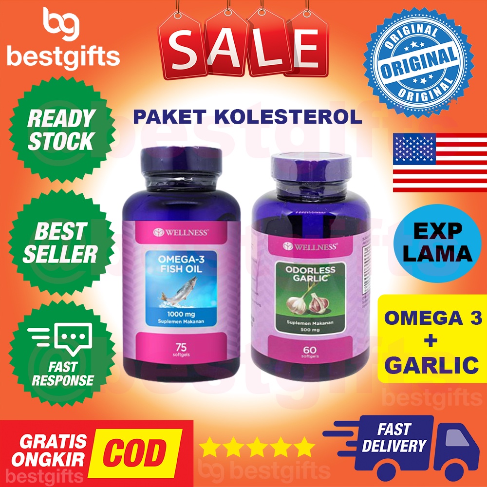 [PAKET BUNDLING] WELLNESS OMEGA 3 FISH OIL 75 KAPSUL + WELLNESS ODORLESS GARLIC 60 KAPSUL