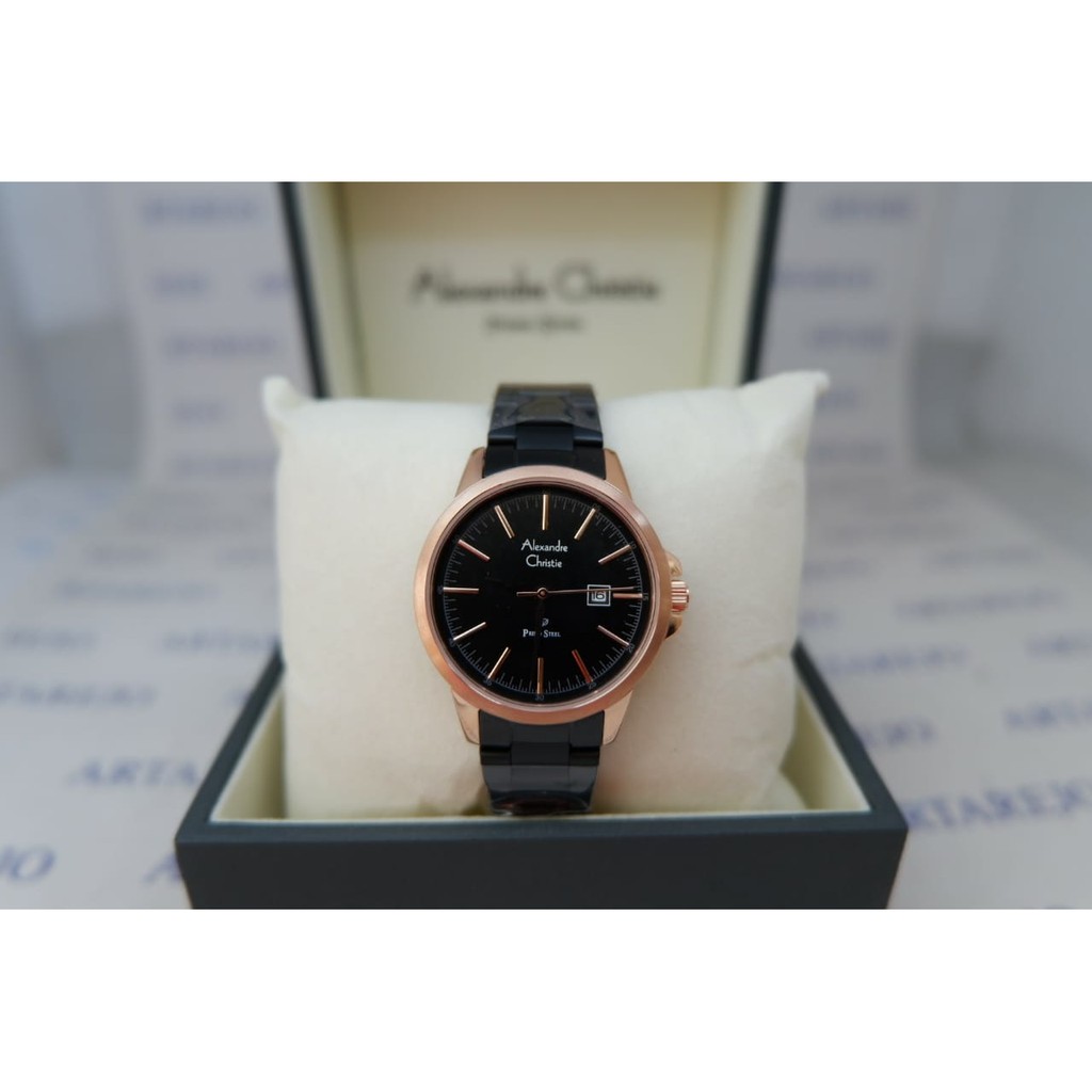 JAM TANGAN WANITA ALEXANDRE CHRISTIE AC 1008 HITAM ROSEGOLD ORIGINAL