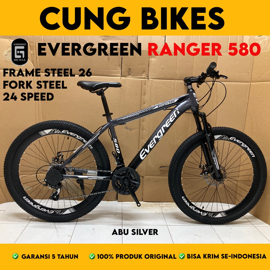 sepeda gunung 26 inch MTB Evergreen Ranger 580 3 x 8 speed mechanical disc brake