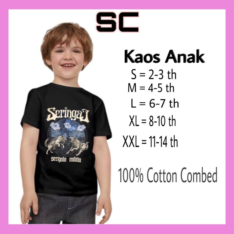 SC Kaos Baju TSHIRT Anak Band SERINGAI Serigala Militia Band Metal Rock usia 1 2 3 4 5 6 7 8 9 10 11 12 13 14 tahun laki laki dan perempuan bahan katun adem nyaman dan lembut GRATIS ONGKIR dan BISA COD