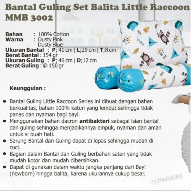 Moru Motto Bantal Guling Set L/raccoon series MMB3002