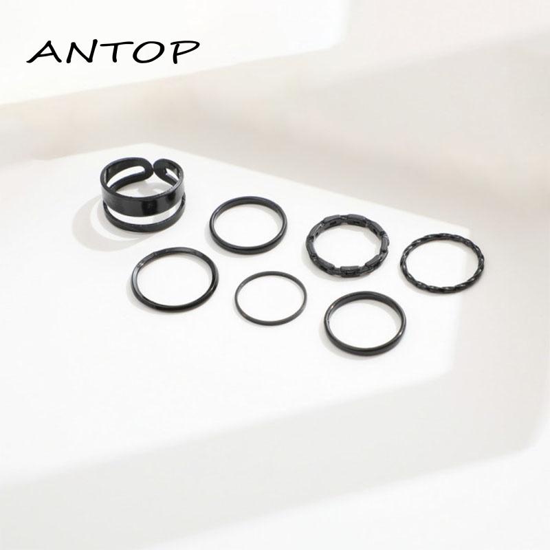 7pcs Cincin Korea Hitam Gaya Punk Aesthetic Cincin Titanium Pria Keren Untuk Wanita Ring Jewelry ANTOP