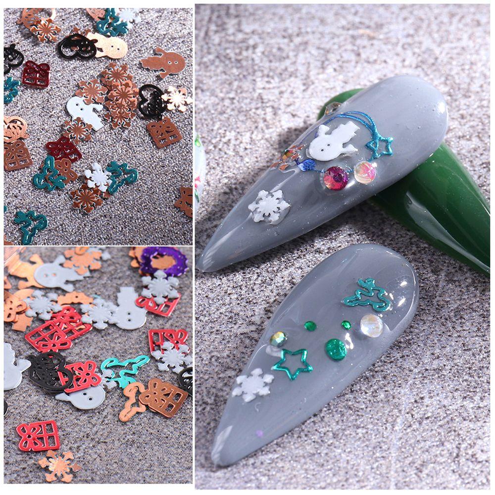 AUGUSTINA Agustina Natal Kuku Payet Natal Kepingan Salju Hadiah Elk Snowman Xmas Pohon Kuku Perhiasan Untuk Wanita Perempuan 3D Kilau Sequin