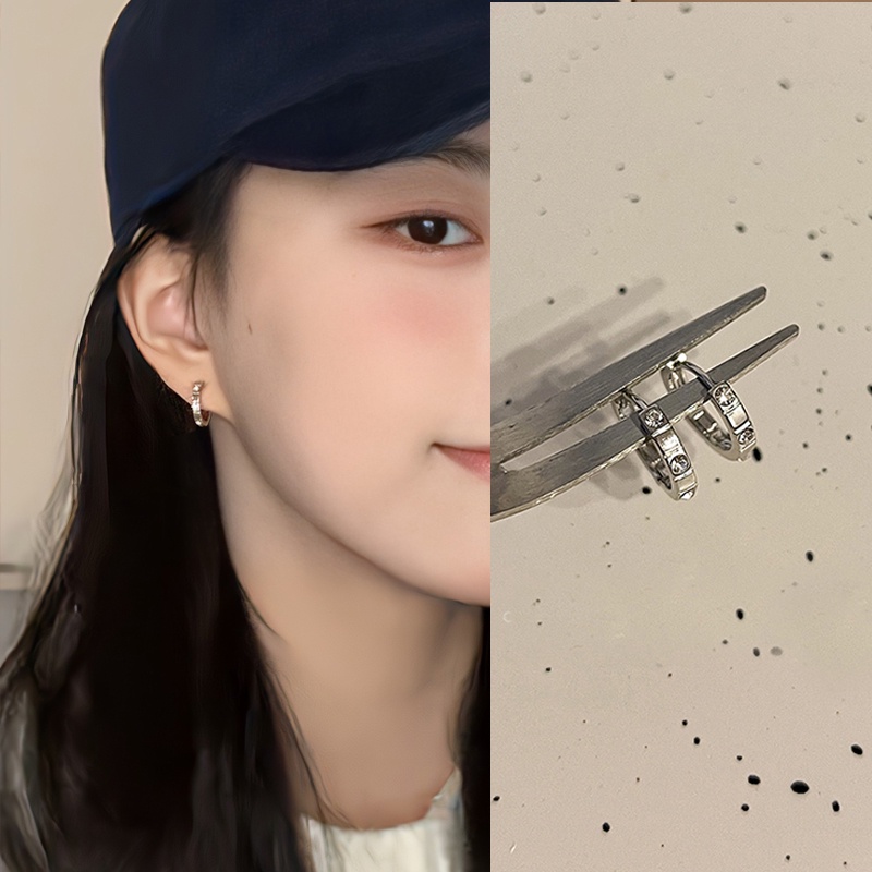 1 Pasang Anting Stud Zircon Bahan S925 Sterling Silver Untuk Wanita