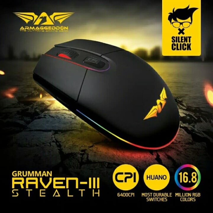 Armaggeddon RGB Gaming Mouse Raven III Stealth / Silent [FreeMousemat] - No Name, MOUSE ONLY