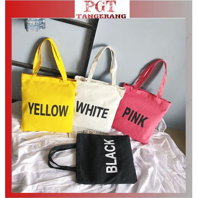 PGT - Tote Bag Kanvas Tas Tote Fashion Wanita Simple Tas Kuliah Hand Bag Import