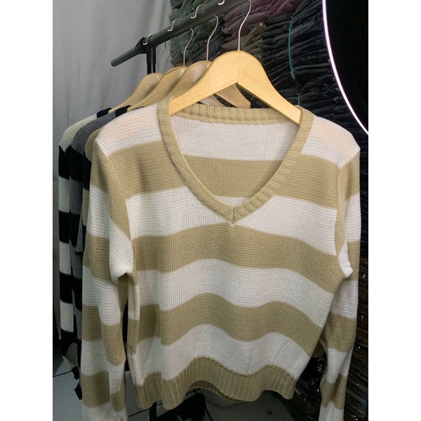 ZETTA KNITE SWEATER | SWEATER RAJUT STRIP WANITA KOREAN