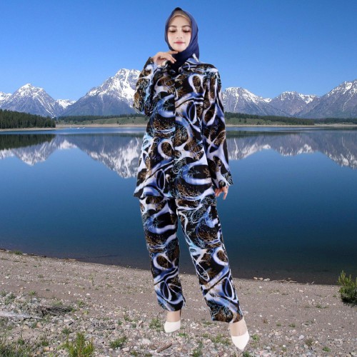 One Set Long Tunik Caca 518// Setcel Viscose Jumbo // Setelan Wanita Muslim Dewasa Jumbo Modern Tie 