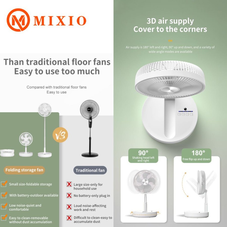 MIXIO P21 Kipas Angin Lipat JUMBO Fan Portable Remote Control Swing120