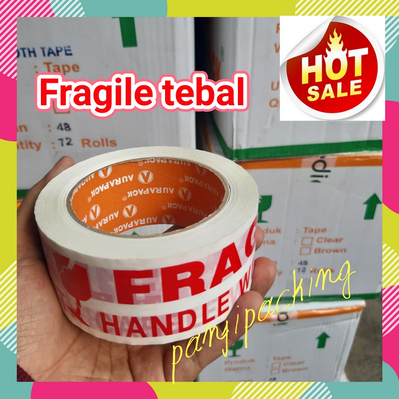 

Lakban fragile putih Aurapack 48mm x 90Yard tebal murah