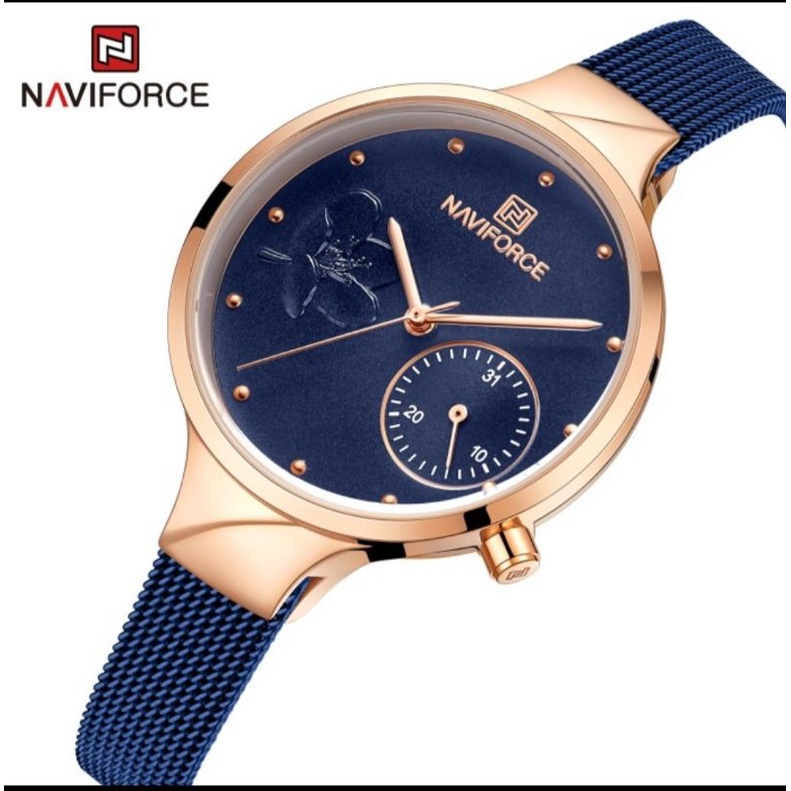 Naviforce 5001 NF5001 Jam Tangan Wanita Analog Rantai pasir Date On Original Free Bok